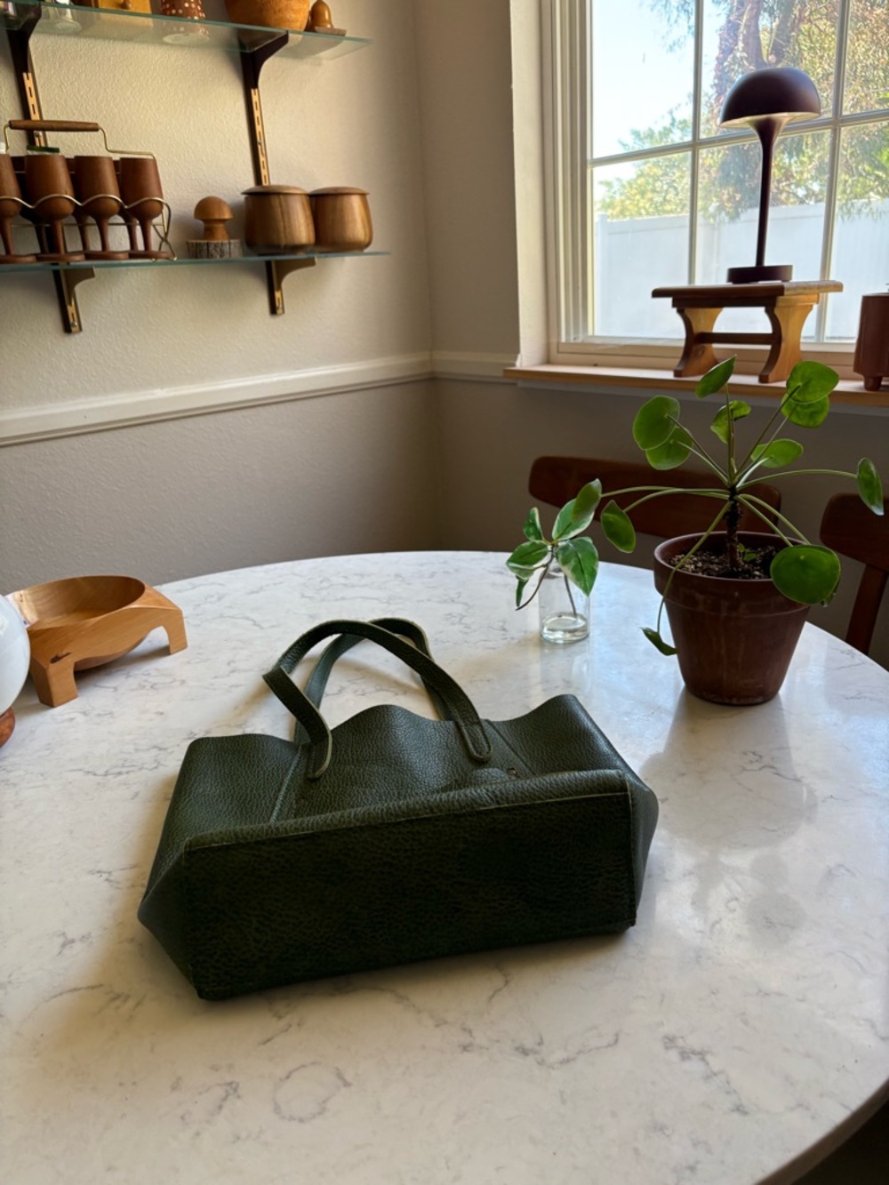 Portland Leather Classic Green Leather Tote Bag Large - Picture 4 of 15